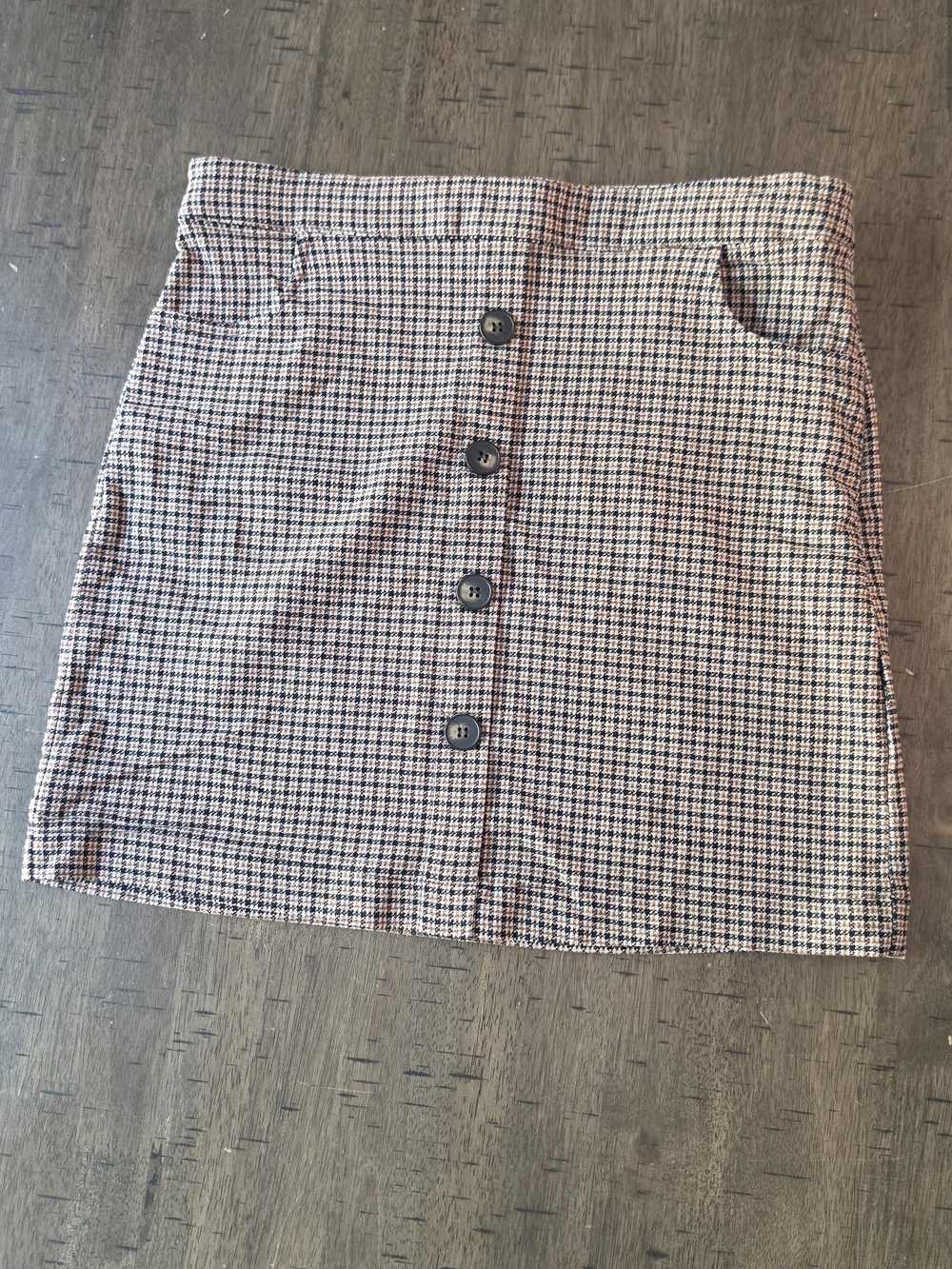 Altar'd State Brown and Black Houndstooth Button-Front Mini Skirt